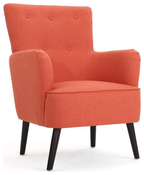 Dark Salmon Transitional Accent Chair With Button Tufted Back And