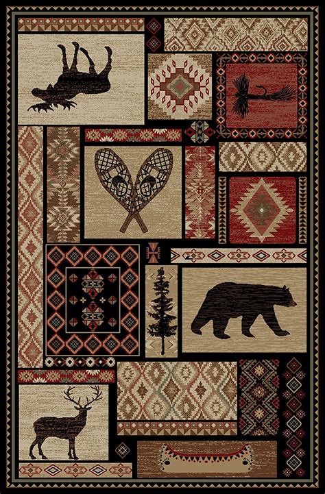 Rustic Lodge Bear Moose Deer Panel 5x8 Red Area Rug 53x77 6913