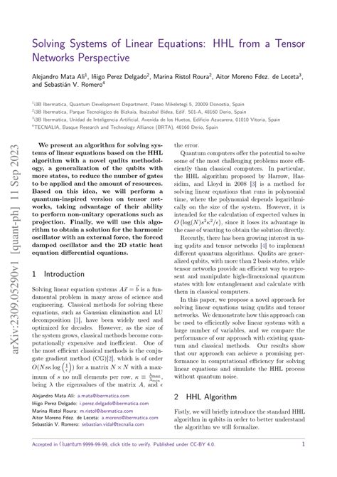 PDF Solving Systems Of Linear Equations HHL From A Tensor Networks