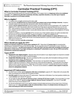 Fillable Online Emich Curricular Practical Training Cpt Emichedu Fax