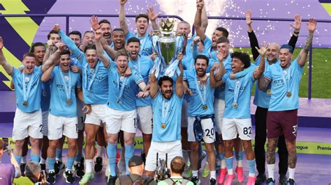 Manchester City Lift The Premier League Trophy Erling Haaland Kevin