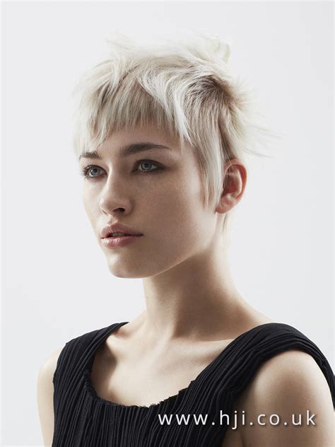 Disconnected Pixie Crop With Choppy Fringe And Platinum Blonde