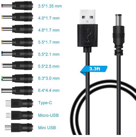 GARENAS USB to DC Power Cord 11 in 1, with 8 interchangeable Plug ...