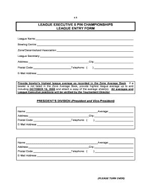 Fillable Online Entry Form Ontario Pin Bowlers Association Fax