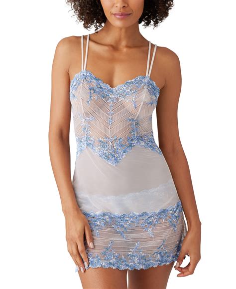 Wacoal Embrace Lace Sheer Chemise Lingerie Nightgown 814191 In Pastel Parchmentblue Multi