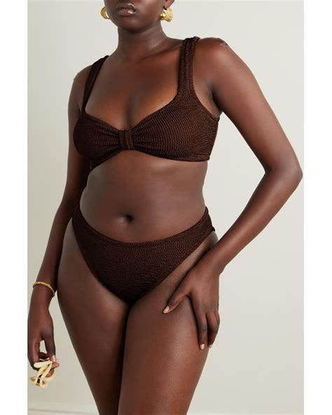 Hunza G Bonnie Metallic Seersucker Bikini In Brown Lyst Uk