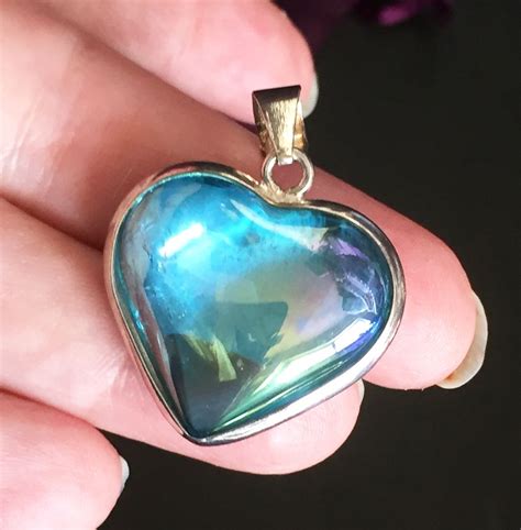 Aqua Aura Quartz Heart In Sterling Silver Pendant Mountain Crystals