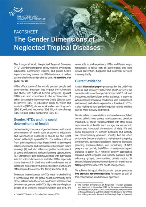 Factsheet The Gender Dimensions Of Neglected Tropical Diseases