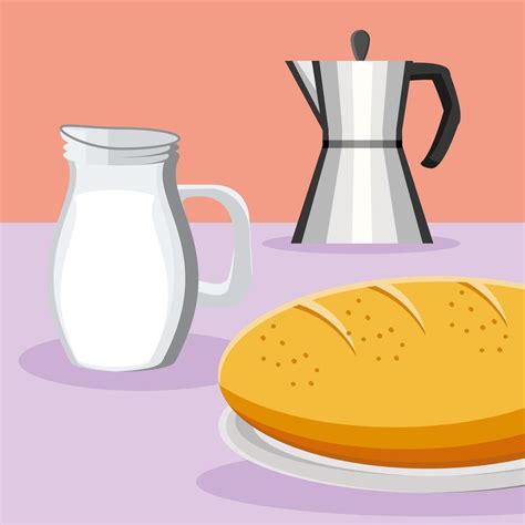 Breakfast Coffee Milk And Bread 2622065 Vector Art At Vecteezy