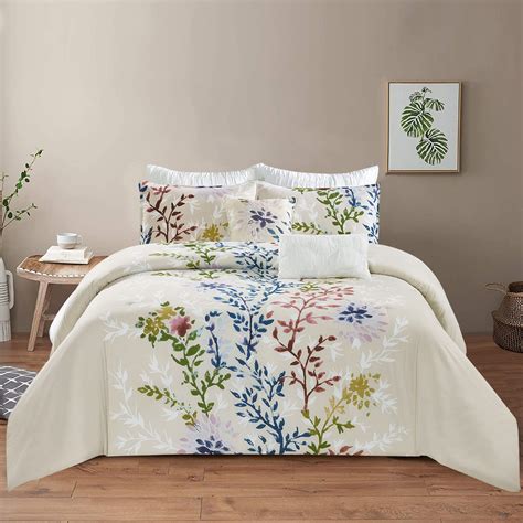 Style Quarters Dahlia Comforter Queen Size Multi Color Floral Stems