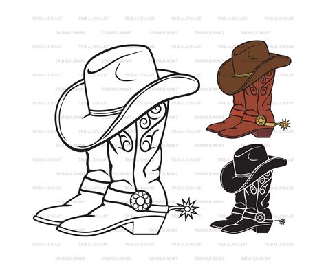 Cowboy Boots And Hat Drawing