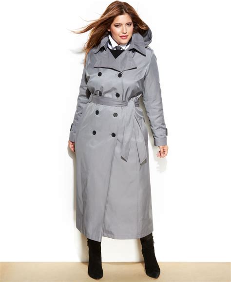 Dkny Plus Size Maxi Trench Coat In Gray Iron