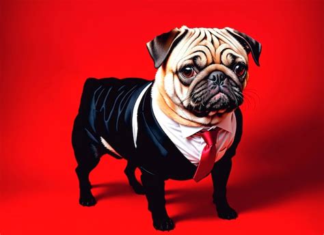 Premium Photo | Funny pug dog in black suit and tie on red background