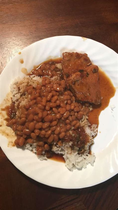 Pork Chop Rice and Gravy with Pork-&-beans [homemade] : r/food