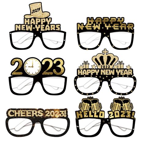 6 12pcs Happy New Year Eyeglasses 2023 Paper Glasses Frame Photo Booth