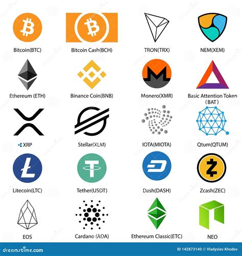 Sistema Del Icono De Veinte Monedas Crypto Más Reconocibles Con Un