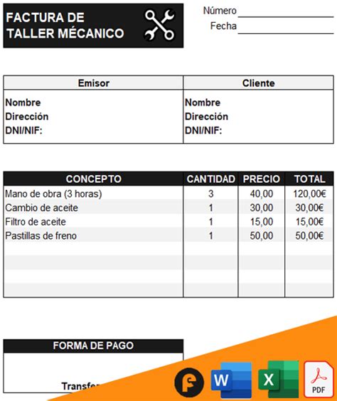 Modelo Factura De Taller Mec Nico Gratis