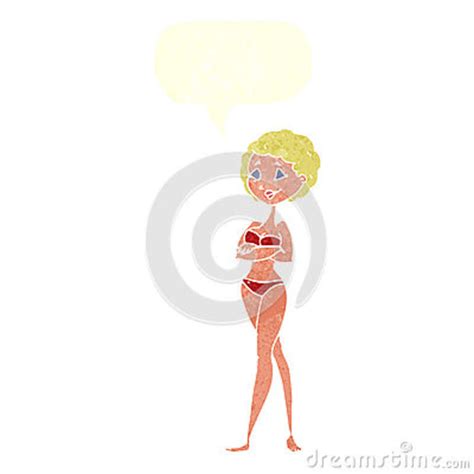 Cartoon Retro Woman In Bikini With Speech Bubble Stock Illustration