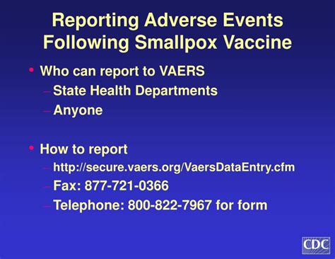 PPT Smallpox Vaccine Safety And Reporting Adverse Events PowerPoint