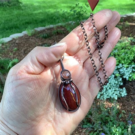 Moukaite Mookaite Jasper And Peach Moonstone Wire Wrapped Necklace In