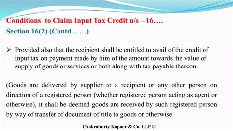 Gst Section 16 Input Tax Credit Eligibility And Conditions Ppt