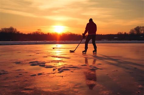 Premium Photo Hockey On A Frozen Pond