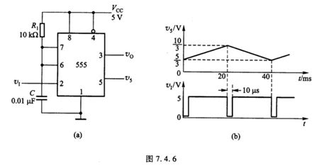 由555定时器组成的单稳态电路如图746 a 所示在其电压控制端 5脚 输入控制信号v5触发输入端接 搜题易