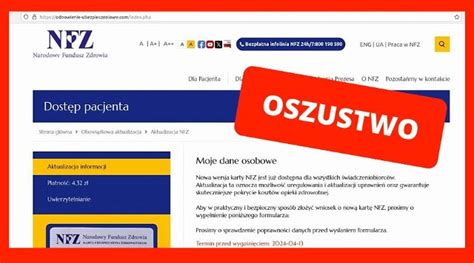 Uwaga Oszuści podszywają się pod Narodowy Fundusz Zdrowia Wyłudzanie