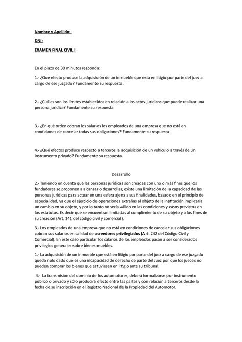 Examen Final Dº Civil I Julio 2021 Contador Publico Derecho Civil