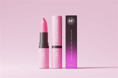 Cosmetic Lipstick And Outer Packaging Box Mockups Premium Free Psd