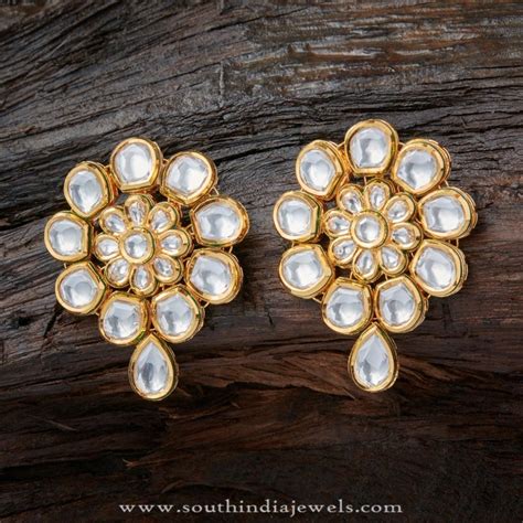 Gold Plated Kundan Ear Studs South India Jewels