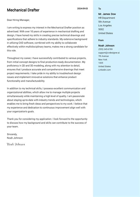 Mechanical Drafter Cover Letter Example For Free Templates