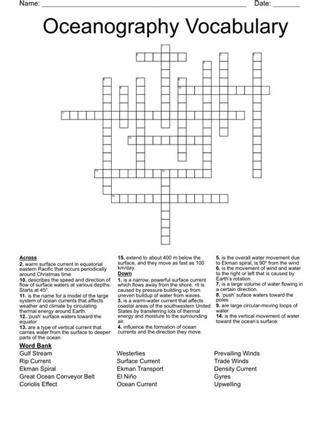 Ocean Currents Crossword Puzzle