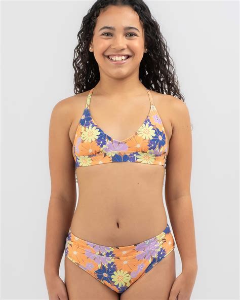 Shop Rip Curl Girls Surf Revival Floral Bralette Bikini Set In Lilac