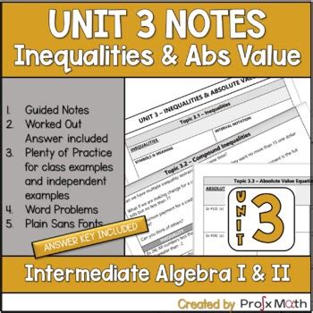 Inequalities And Absolute Value Guided Notes Unit 3 Int Algebra 1 2