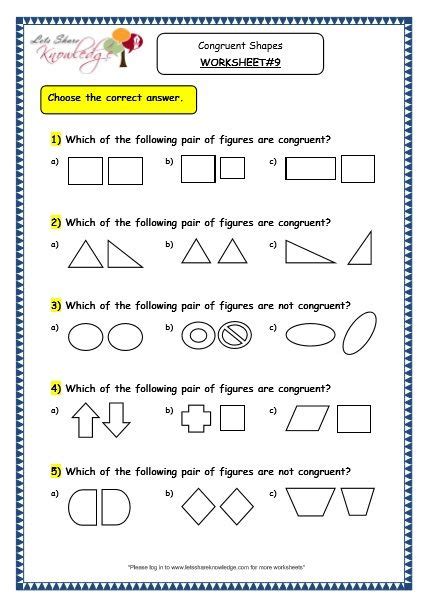 Grade 3 Maths Worksheets 14 5 Geometry Congruent Shapes 3rd Grade Math Worksheets 3rd