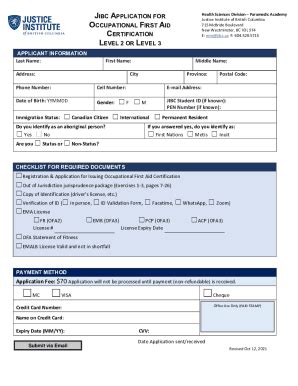 Fillable Online JIBC APPLICATION FOR OCCUPATIONAL FIRST AID Fax