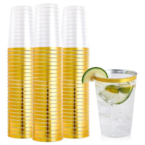 Focusline Pack Oz Gold Rimmed Plastic Cups Ounce Clear