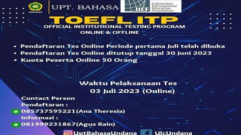 Pendaftaran TOEFL ITP Online Periode Pertama Bulan Juli 2023 UPT