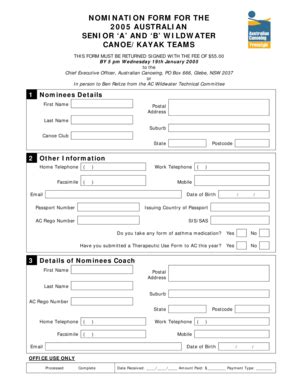 Fillable Online Iop Canoe Org Senior A And B Team Nomination Form