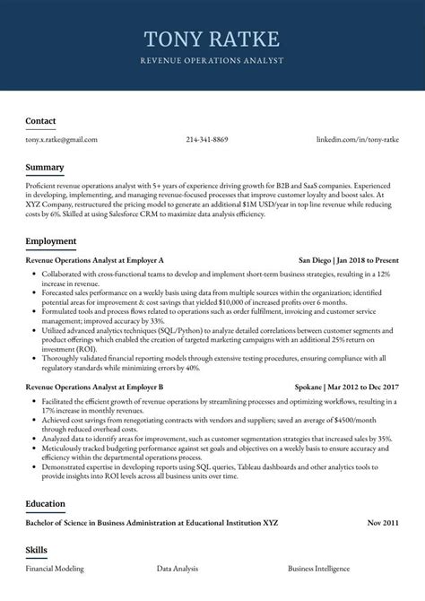 Revenue Operations Analyst Resume CV Example And Writing Guide