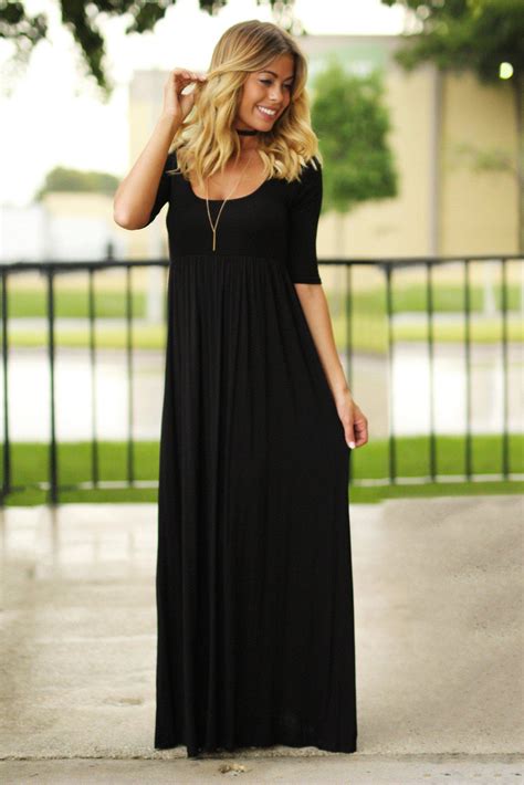 Black Maxi Dress With 3 4 Sleeves Black Long Dress Casual Maxi