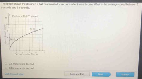 Solved The Graph Shows The Distance A Ball Has Traveled X Seconds