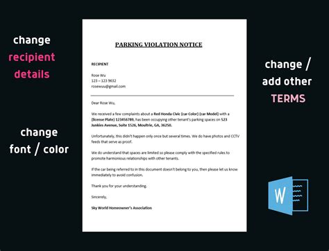 Parking Violation Notice, Warning Letter, Parking Warning, Wrong