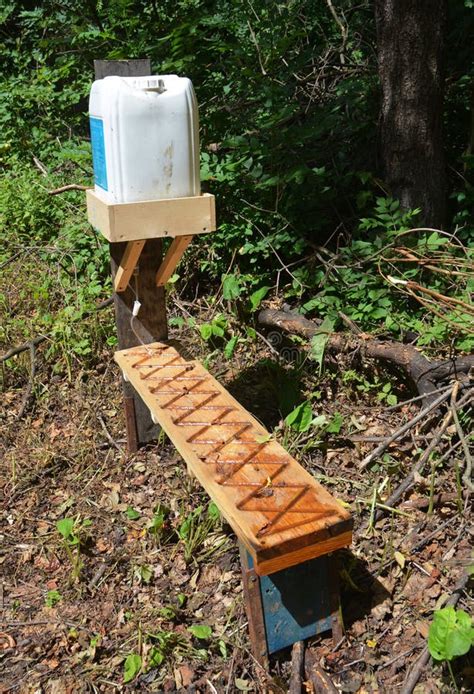 Homemade Bee Water Feeder A Bee Waterer In The Apiary Bee Yard A