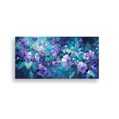 Ripley CUADRO DE FLORES EN TELA DE TONO MORADO Y TURQUESA 40X20CM