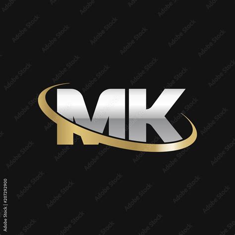 Initial Letter Mk Overlapping Swoosh Ring Logo Silver Gold Color On