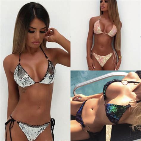 Conjunto de Bikini con lentejuelas para mujer bañador Sexy de Reino