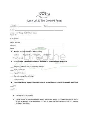 Fillable Online Lash Lift Tint Consent Form Breathe Salon Fax Email