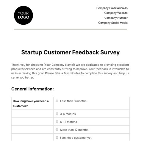 Startup Customer Feedback Survey Template - Edit Online & Download ...